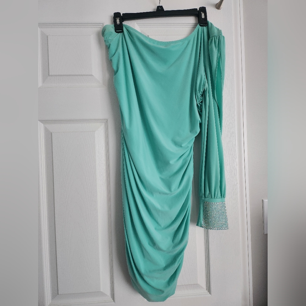 Mint green/blue Deb One Shoulder Dress